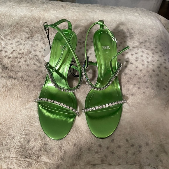 NWT Zara RHINESTONE METALLIC HEELED SANDALS - Picture 3 of 9